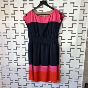 Eliza J Navy, Pink, and Orange Midi Dress